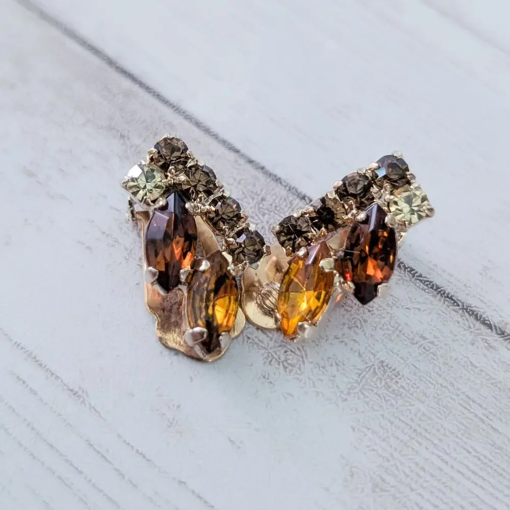 Vintage Clip On Earrings Stunning Fall Theme Gems Pretty